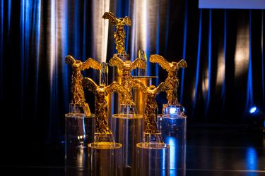 Photo showing the Golden Nicas that presented during the award ceremony of the Ars Electronica Gala 2013. Credit: Tom Mesic