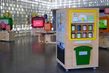 Exhibition with a fridge-shaped exhibit