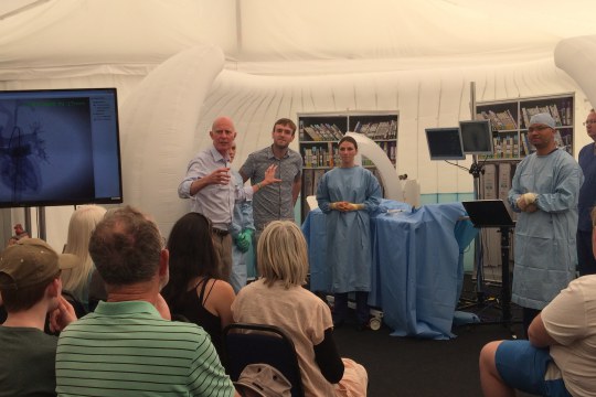Cheltenham Science Festival 2014: A member of the public experiences how it is to be a patient undertaking a (simulated) cardiac procedure, an angioplasty; a discussion about his experience involves the clinical professionals present and the public.